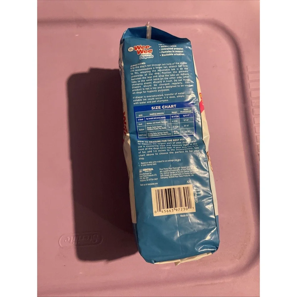 Four Paws Wee Wee Disposable Diapers Foam Fit Tail Hole X-Small 12 ct